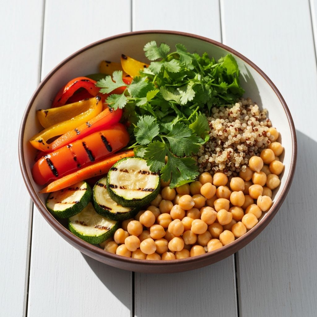 Ručak sa griliranim povrćem, žitaricama i proteinima