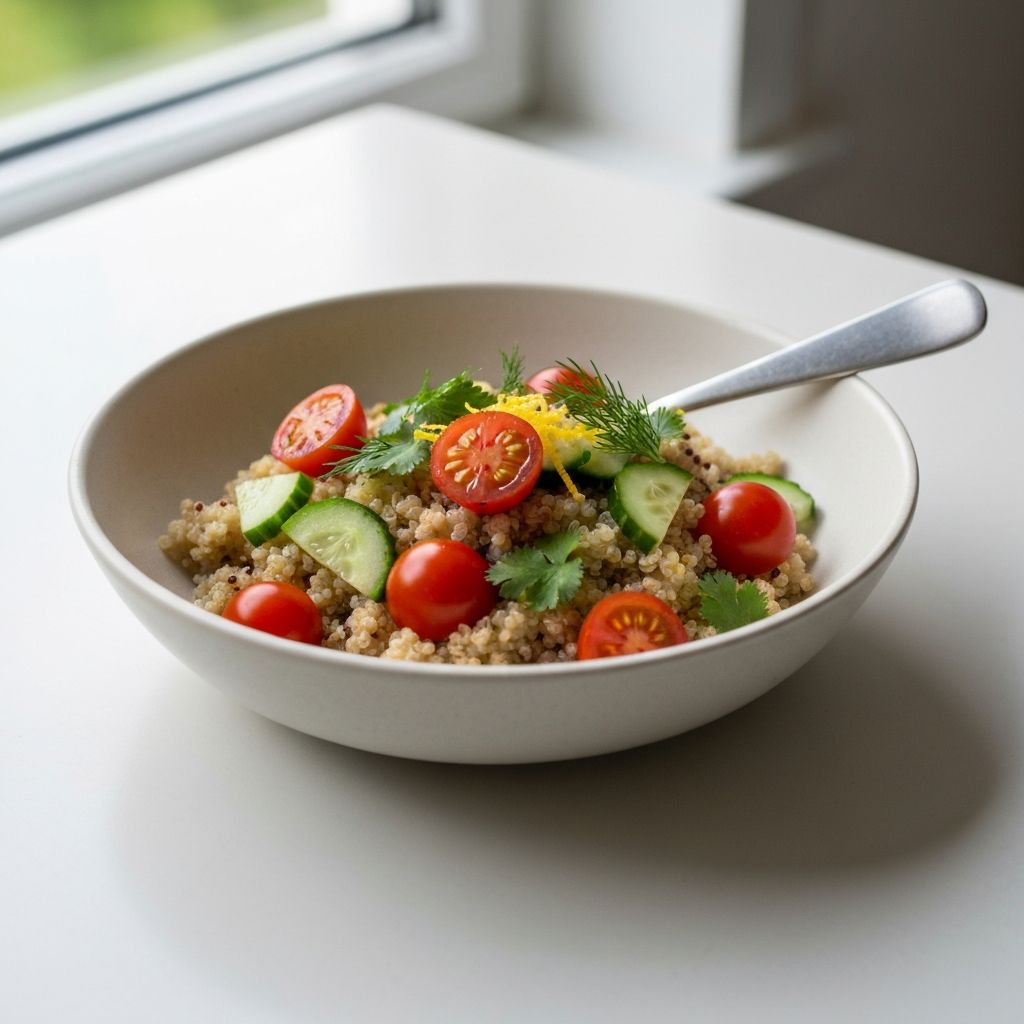 Zdjela sa kuvanom kvinojom i svježim povrćem